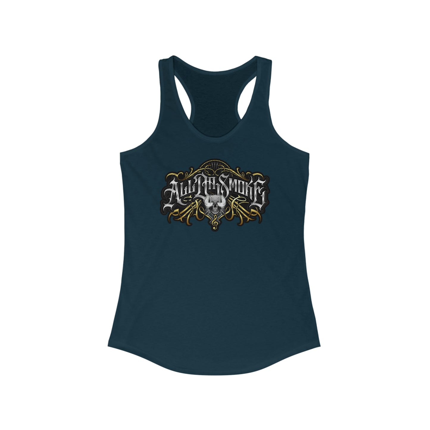 Women's ALL DA SMOKE RACERBACK TANK - WHITE/BLACK/NAVY